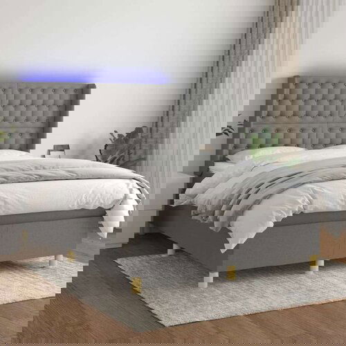  Box spring postelja z vzmetnico LED temno siva 140x200 cm blago, (20726525) Cene