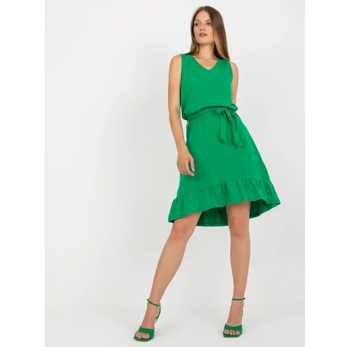 Fashionhunters Basic green dress with binding RUE PARIS