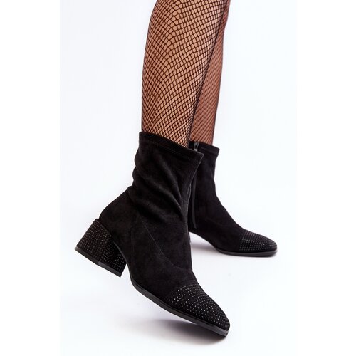 Boto Women's Low Heel Boots with Embellishment Black Vissias Cene