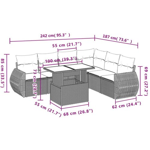  7-dijelni set vrtnih sofa od poliratana s jastucima crni Slike