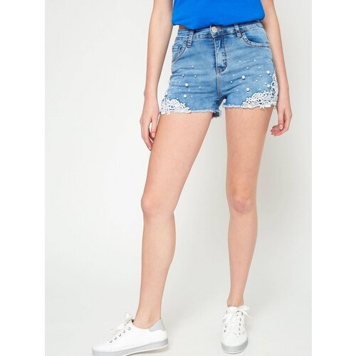 MissRJ Shorts decorated with lace and blue pearls Slike