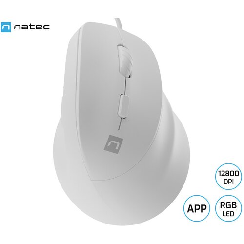 Natec Vertikalna žična miška CRAKE 2 PRO, 12800 DPI, RGB LED, za desničarje, bela, (5000004164) Cene