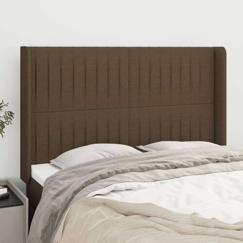  Vzglavje z u&amp;scaron;esi temno rjav 147x16x118/128 cm blago, (20952883) Slike