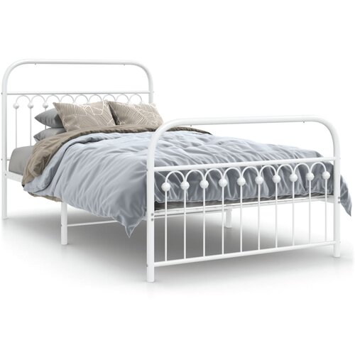  The Living Store Kovinski posteljni okvir z vzglavjem in vznožjem bel 107x203 cm - Posteljni Okvir, (21526717) Cene