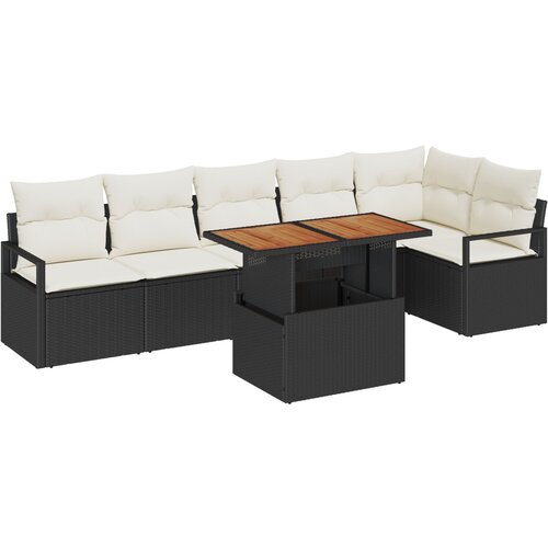 VidaXL set od 7 dijelova vrtnog sofa s jastučićima, crni poli ratan, dvosjed vrtni sofa s jastučićima, crni poli ratan Slike