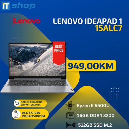 Lenovo IdeaPad 1 15ALC7, 15,6″ Full HD, Ryzen 5 5500U, 16GB DDR4, 512GB SSD Cijene
