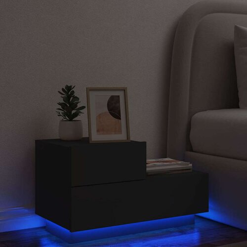  Noćni ormarić s LED svjetlima crni 70 x 36 x 40,5 cm Cene