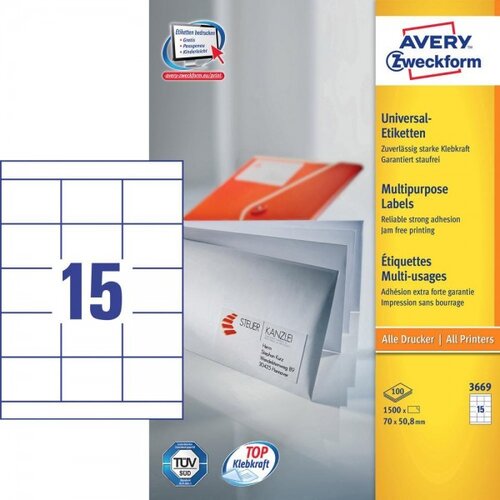 Avery Zweckform Univerzalne etikete 70 x 50,8 mm - 100/1 Slike