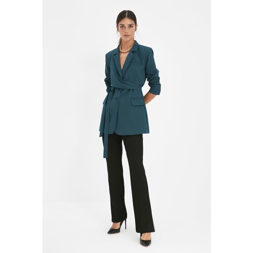 Trendyol Emerald Green Regular Lined Tie-Up Woven Blazer Jacket Cene