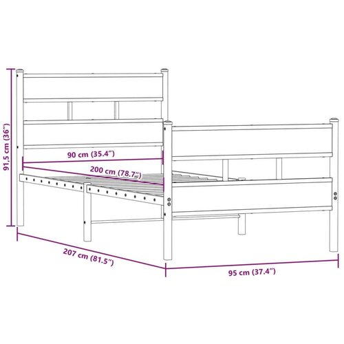VidaXL Metalni okvir kreveta bez madraca boja hrasta sonome 90x200 cm Slike