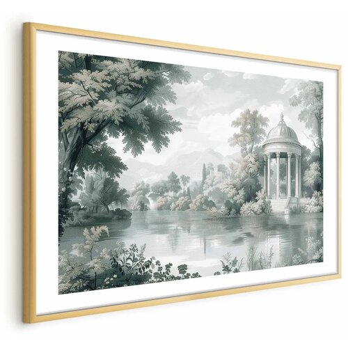  Plakat - Landscape with a Park and Lake in Retro Greens 42x29.7 Zlatni okvir s margom Cene