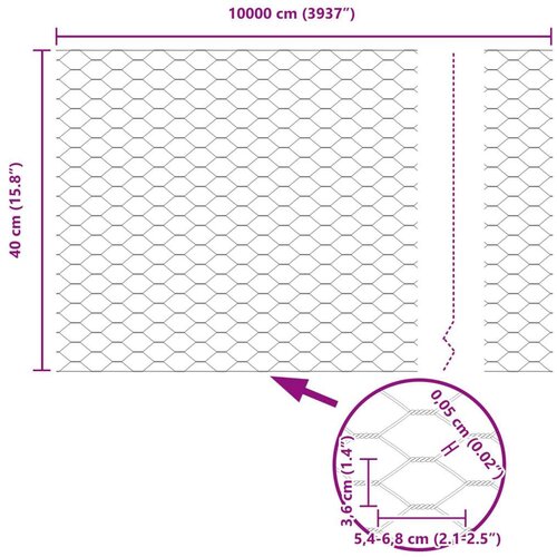 VidaXL Heksagonalna Ograda Galvanizirani čelik 10000 x 0.05 x 40 cm Slike