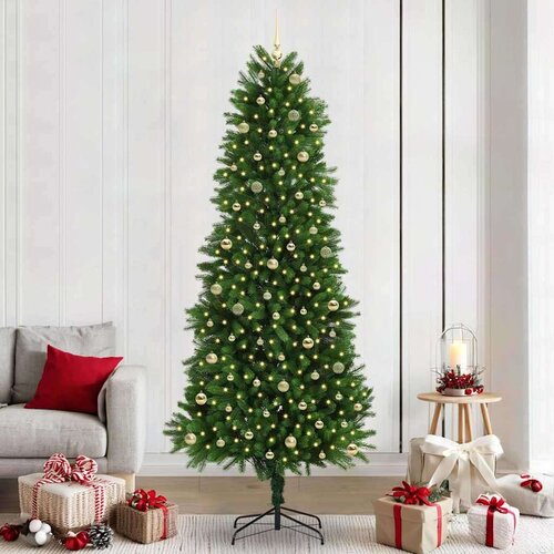 vidaXL Božično drevo med 300 LED z stojalom Zelena 240 cm PE Cene