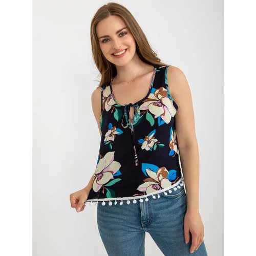 Fashion Hunters Short dark blue blouse with flowers