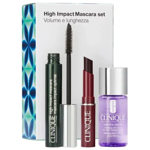 Clinique Ženski Poklon Set High Impact Maskara 1.2g + Sredstvo za skidanje šminke 15ml + Ruž za usne Black Honey Cene