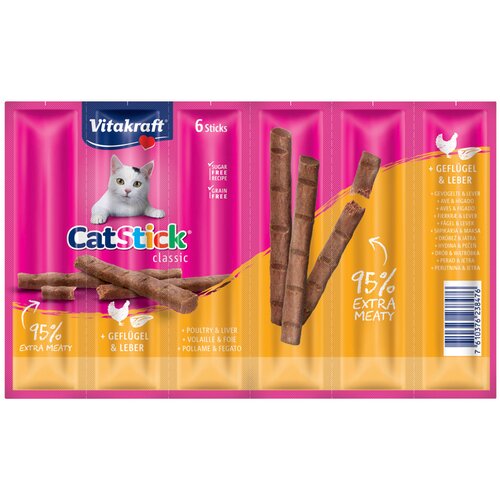 Vitakraft Cat Stick Classic - Varčno pakiranje: perutnina &amp;amp; jetra 12 x 6 g Slike