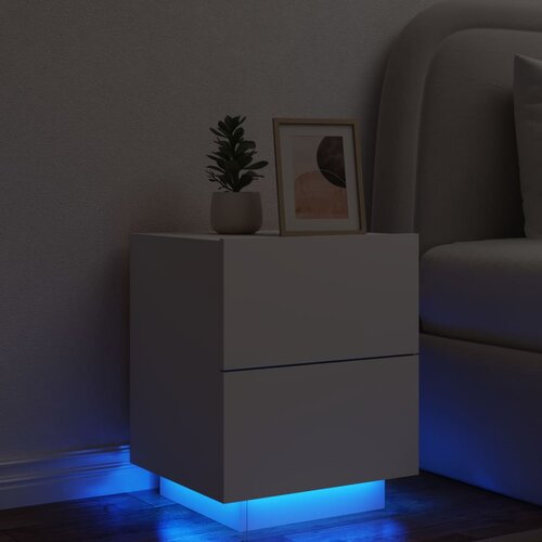 VidaXL Nočna omarica z LED lučkami bel inženirski les Slike