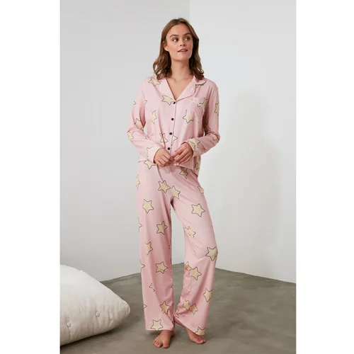 Trendyol Powder Star Printed Knitted Pajamas Set