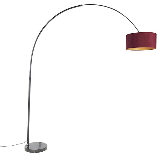 QAZQA Obločna svetilka črna žametna senca rdeča z zlatom 50 cm - XXL Cene