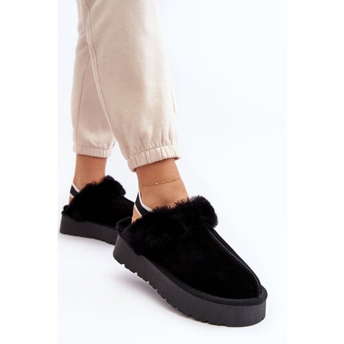 FS1 Leather Suede Slippers Women On Platform With Fur Black Sophienne Slike