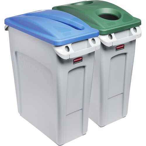 Rubbermaid Postaja za razvrščanje surovin, 2-delni komplet SLIM JIM®, odprtina za papir/steklenice, sive barve Cene