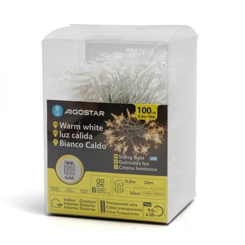 Aigostar led spoljna božićna girlanda 25xLED/8 funkcija 3xAA 2,5m IP44 topla bela zvezde Slike