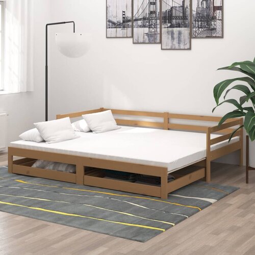 VidaXL Izvlečna dnevna postelja 2x(90x200) cm medeno rjava borovina Slike