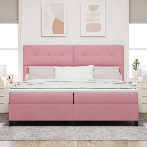  LED Box Spring Krevet s madracem Ružičasta 200 x 200 cm tkanina Slike