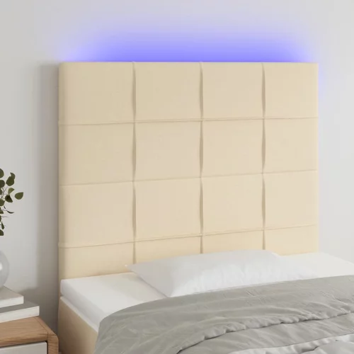 vidaXL LED posteljno vzglavje krem 90x5x118/128 cm blago