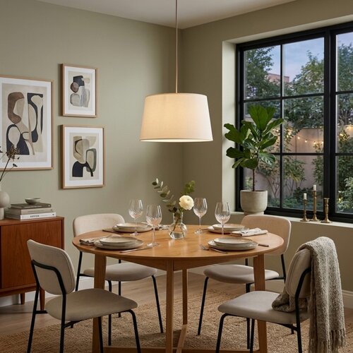 Luster na sajli AIDA 1xE27/15W/230V prečnik 35 cm hrast/krem Slike