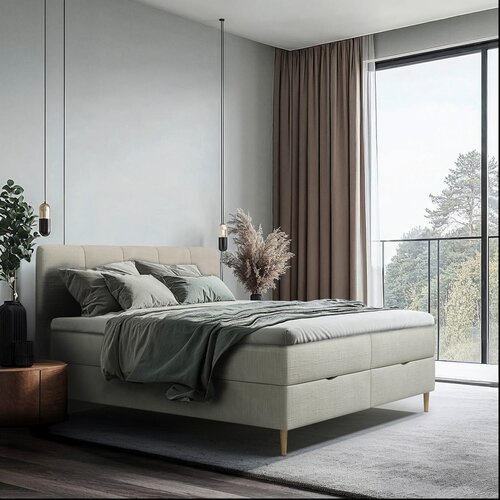 MID.YOU POSTELJA Z VZMETNICO 140 cm x 200 cm , les, tekstil, leseni material bež Cene