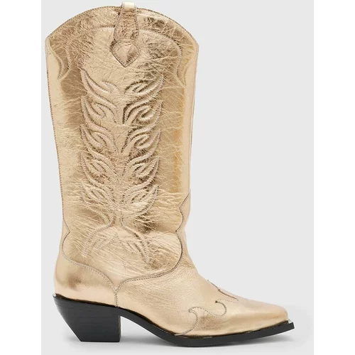 AllSaints Kožne kaubojske čizme Dolly Boot za žene, boja: zlatna, s debelom potpeticom, WF763Z