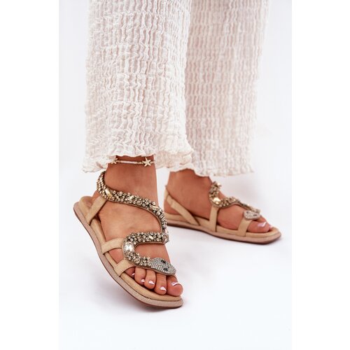 ARTIKER Women's Sandals With Decoration Snake Eco Suede Beige Cene