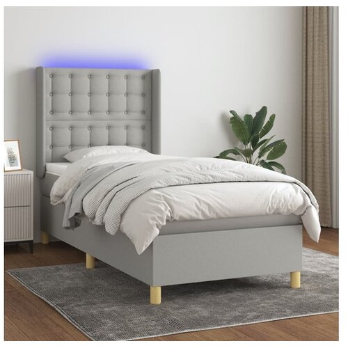 Box spring postelja z vzmetnico LED sv. siva 100x200 cm blago Cene