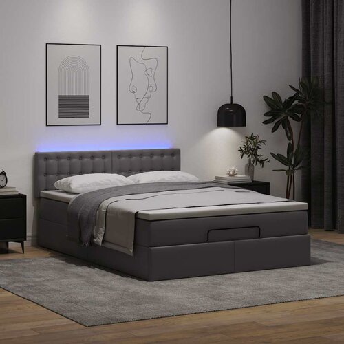 VidaXL Otomanski okvir kreveta s madracem sivi 140x200cm umjetna koža Slike