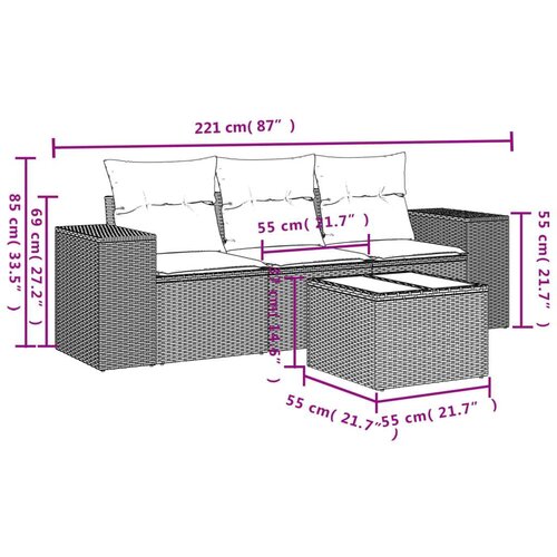 VidaXL 4-dijelni set vrtnih sofa od poliratana s jastucima smeđi Slike