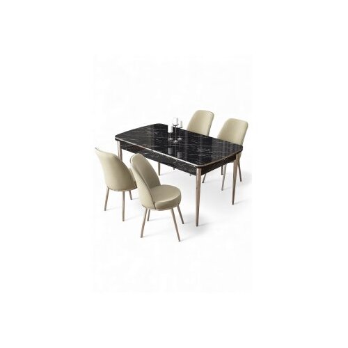 Hanah home Rasklopivi trpezarijski sto i stolice (5 delova) Nira Black Marble Chrome Cream Cene