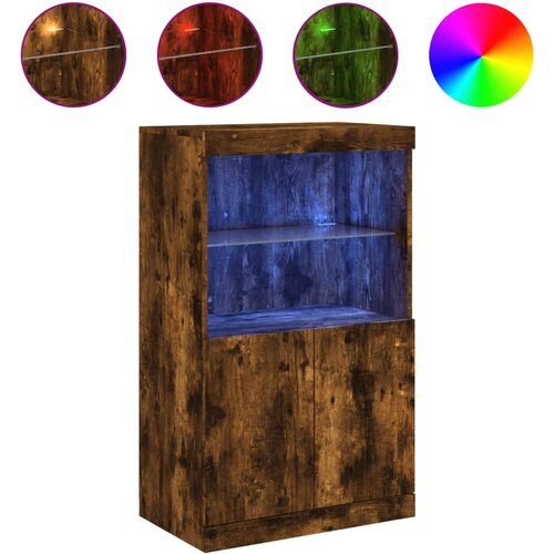 vidaXL Komoda z LED lučkami dimljen hrast 60,5x37x100 cm, (21010538) Cene