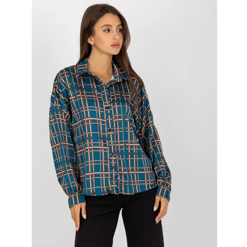 Fashion Hunters Dark blue checked shirt with long sleeves
