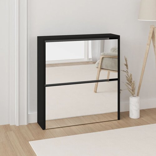 The Living Store Omarica za čevlje z ogledalom 2-nadstropna črna 63x17x67 cm - Omarica Za Čevlje, (21435012) Cene