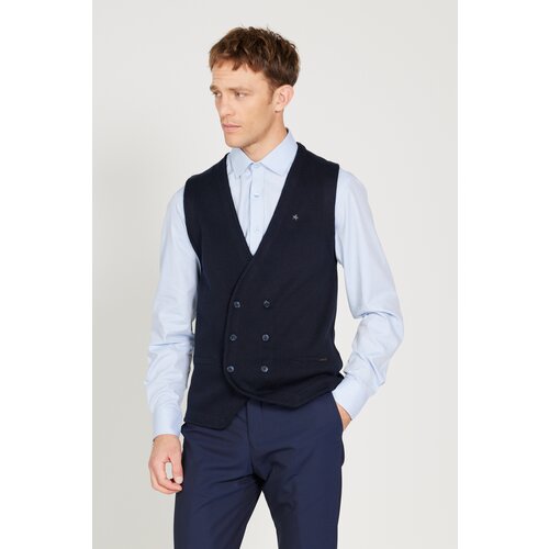 ALTINYILDIZ CLASSICS Men's Navy Blue Standard Fit Normal Cut Double Breasted Collar Knitwear Vest Slike