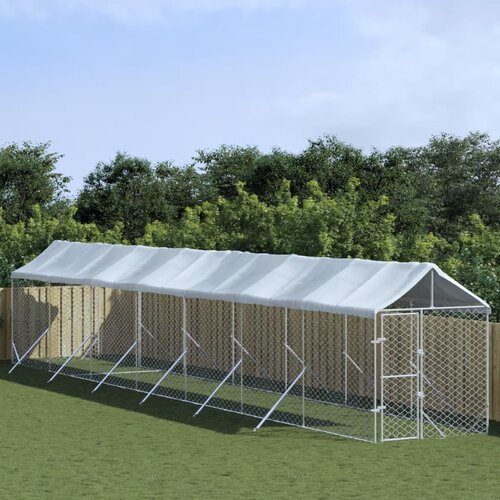vidaXL Zunanja pasja ograda s streho srebrna 2x14x2,5m pocinkano jeklo Cene