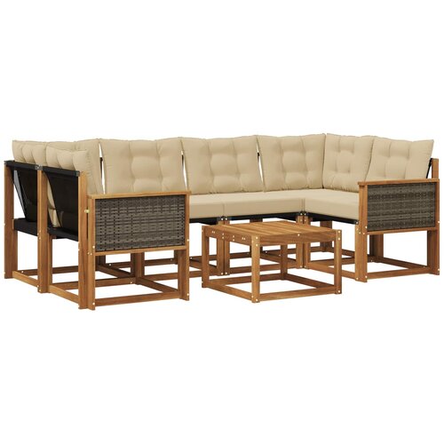 vidaXL Zunanja garnitura za sedenje z blazino 7 pcs Naravna in bež, (5000272741) Cene