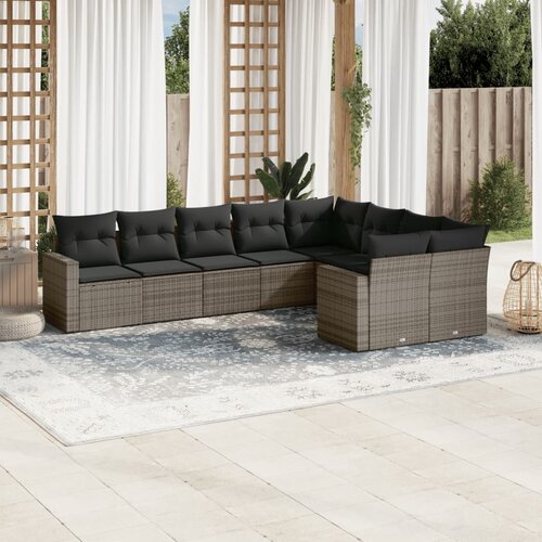 vidaXL 9-dijelni set vrtnih sofa od poliratana s jastucima sivi Cijene