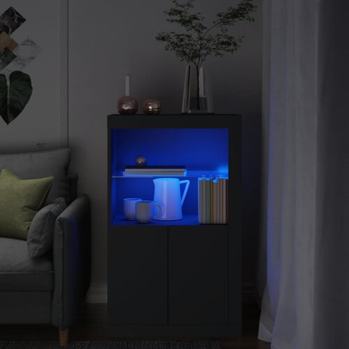 vidaXL Stranska omarica z LED lučkami črn inženirski les Cene