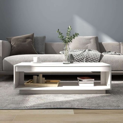 VidaXL stolić za kavu bijeli 110 x 50 x 33,5 cm od masivne borovine Slike