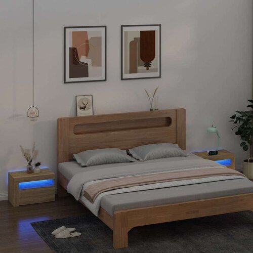  Noćni ormarići 2 kom s LED svjetlima boja hrasta 60x35x40 cm Slike