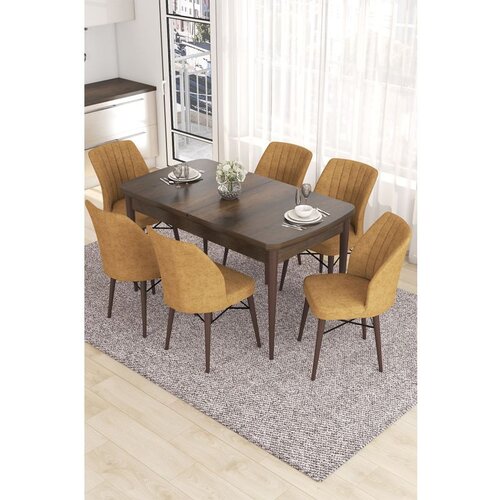 Hanah home Eva - Baroque, Cappuccino BaroqueCappuccino Extendable Dining Table & Chairs Set (7 Pieces) Cene