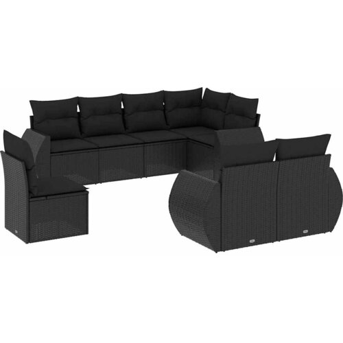  8-dijelni set vrtnih sofa od poliratana s jastucima crni Crna 70 x 62 x 69 cm Slike