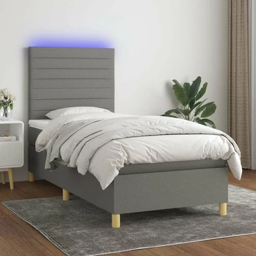  Box spring postelja z vzmetnico LED temno siva 100x200 cm blago, (20884206)